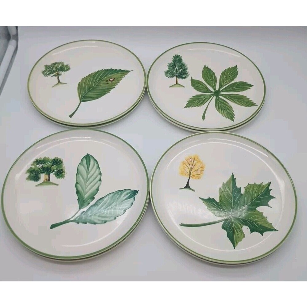 Hand Painted Tree & Leaf Salad Plates Hand painted In Italy Set Of 8 Botanical